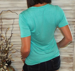 Sexy Scoop Neck Floaty Boyfriend Tee Zipper Pocket Top Green S/M/L