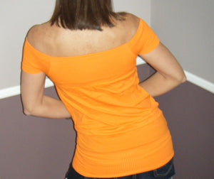 Very Sexy Off Shoulder Seamless Low Cut Short Sleeves Club Shirt Top Orange OS