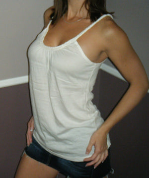 Very Sexy Low Cut Scoop Neck Braided Spaghetti Strap Tank Shirt Top Cream S/M/L