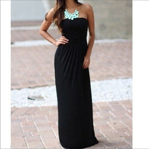 Strapless Cinched Ruched Bust Maxi Dress Long Tube Sundress Black S/M/L