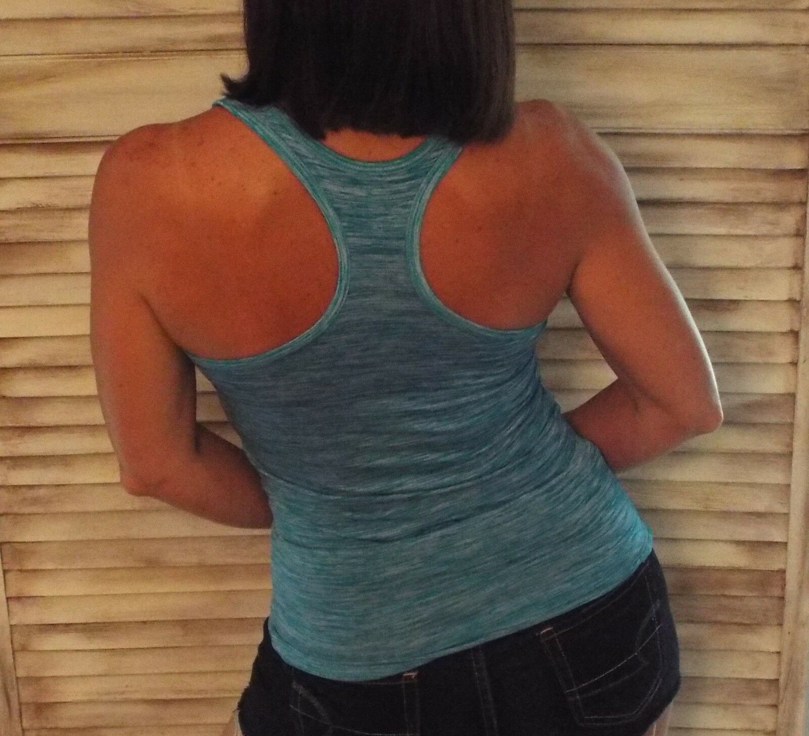 Very Sexy Two Tone Low Cut Cleavage Racerback Summer Tank Top Turquoise S/M/L/XL