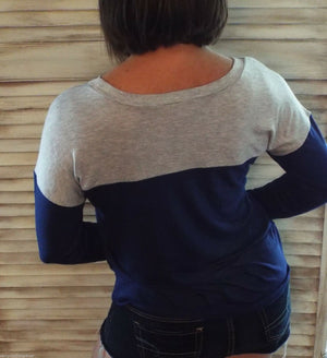 “Never Been Better” Crew Neck Color Block Contrast Tee Shirt Navy Gray S/M/L