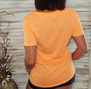 "Neon Rainbow" Loose Floaty Scoop Neck Boyfriend Tee Shirt Melange Neon Orange S/M/L