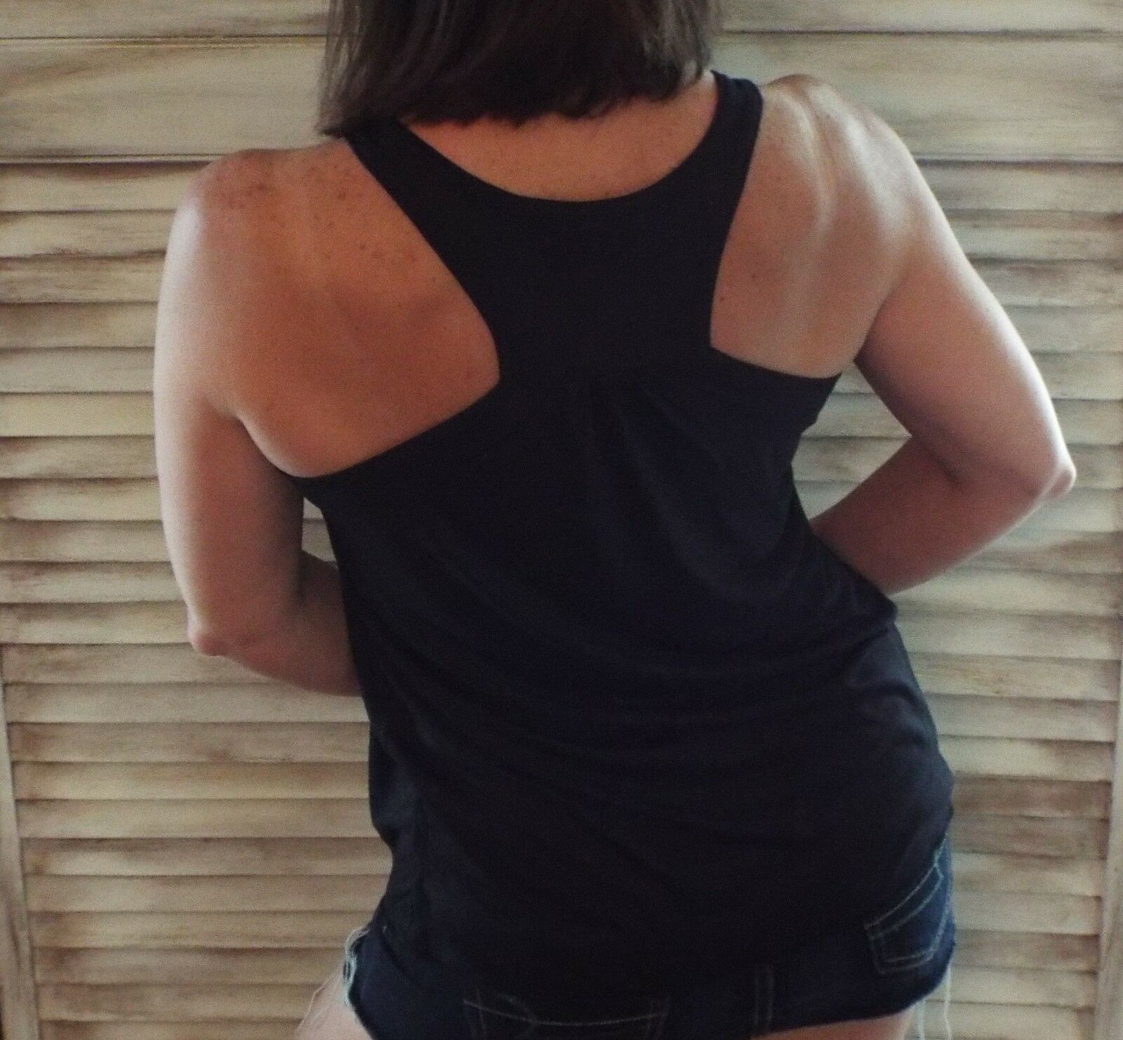 Ruched Racerback Scoop Neck Floaty Cleavage Tank Black Top S/M/L/XL/XXL