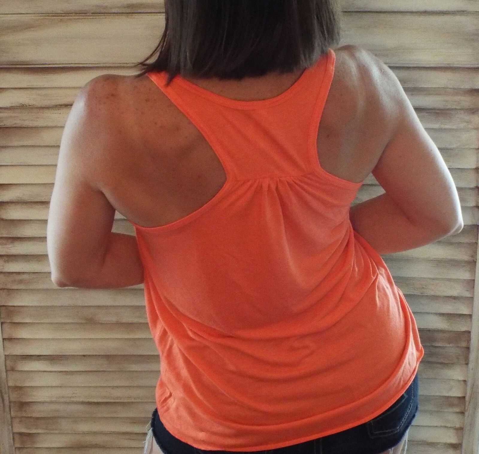 Sexy Ruched Racerback Scoop Neck Floaty Cleavage Tank Top Coral S/M/L/XL/XXL