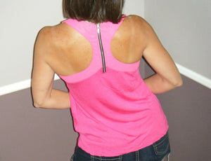Zipper Racerback Sleeveless Scoop Neck Cleavage Floaty Summer Tank Top Hot Pink