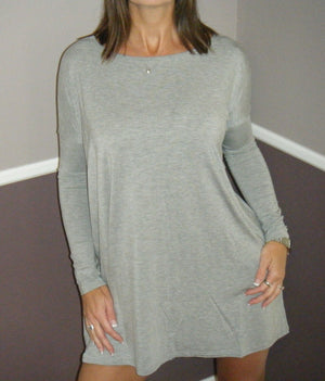 Sexy PIKO Long Dolman Sleeve Wide Open Boat Neck Tunic Top Floaty Dress Gray