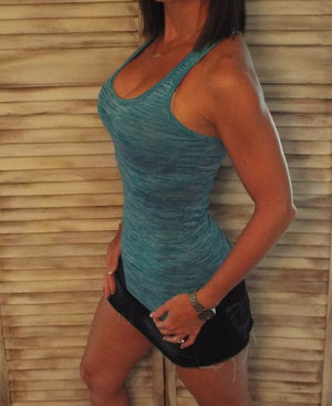 Very Sexy Two Tone Low Cut Cleavage Racerback Summer Tank Top Turquoise S/M/L/XL