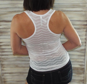 Sexy Racerback Burnout Sheer Low Chevron Summer Cleavage Tank Top White S/M/L