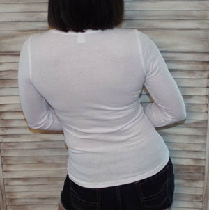 Very Sexy Deep V-Neck Cleavage Thermal Waffle Slimming Shirt Top White S/M/L