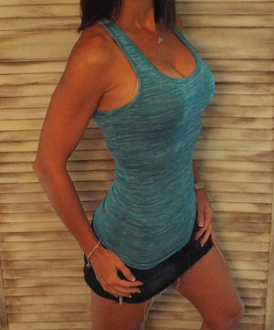 Very Sexy Two Tone Low Cut Cleavage Racerback Summer Tank Top Turquoise S/M/L/XL