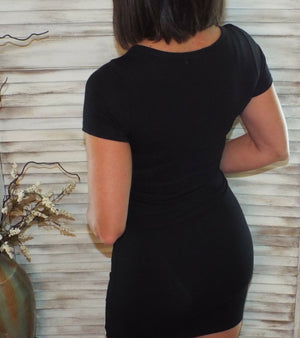 New Orleans Saints Fleur de Lis Embroidered Sporty Bodycon Stretch Dress Black