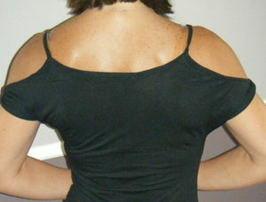 Very Sexy Cold Shoulder Cutout Cleavage Aztec Blouse Top Shirt Cocoa Black