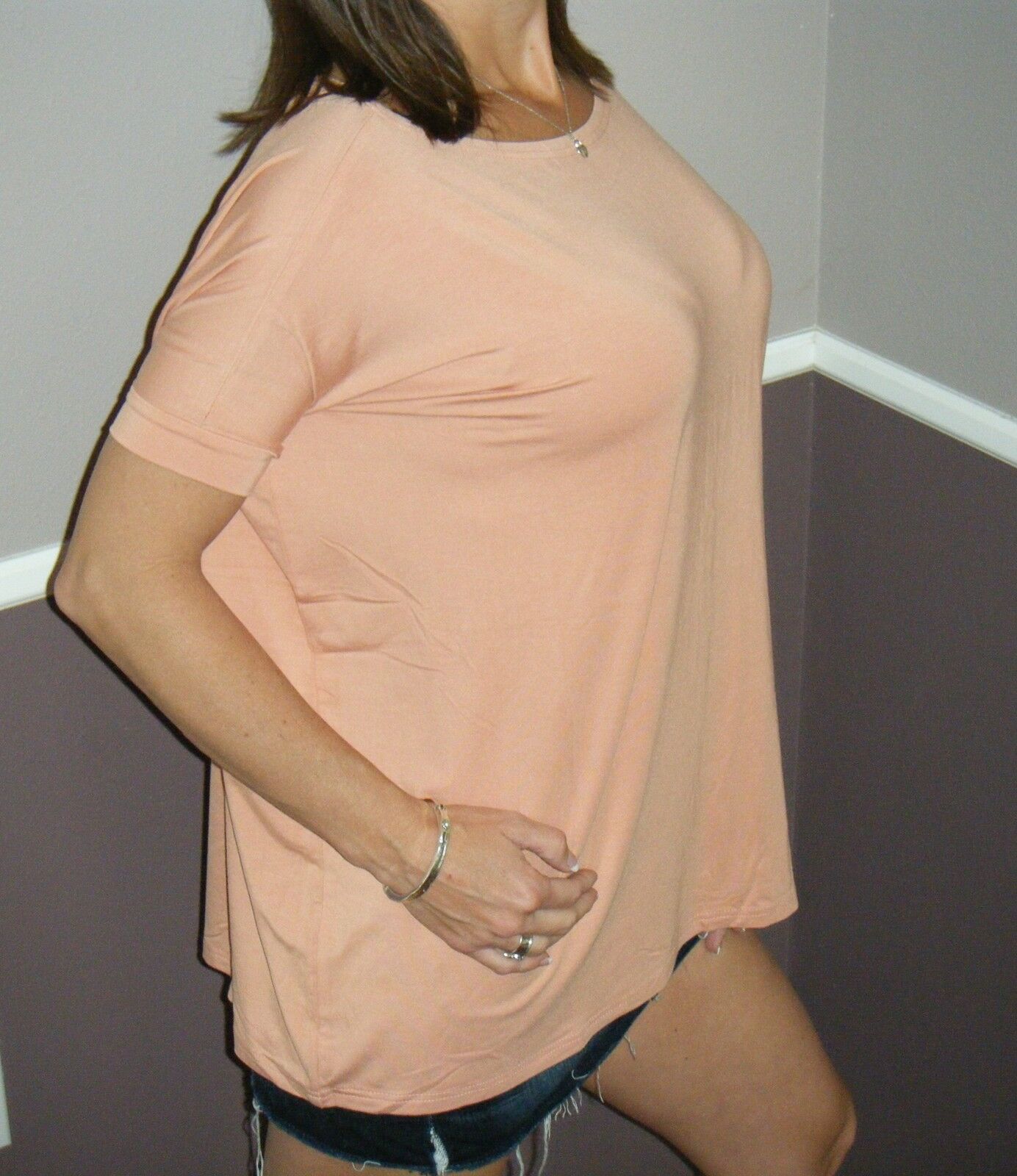 Sexy PIKO Dolman Wide Open Boat Neck Dolman Sleeve Tunic Top Shirt Nude S/M/L