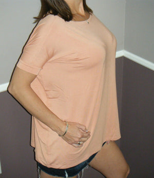 Sexy PIKO Dolman Wide Open Boat Neck Dolman Sleeve Tunic Top Shirt Nude S/M/L