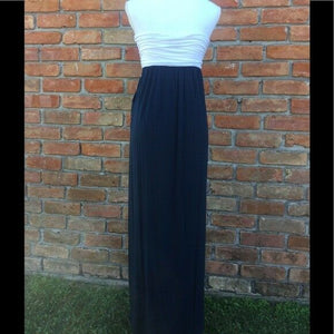 Strapless Chevron Maxi Dress Long Colorblock Tube Sundress Navy White S/M/L