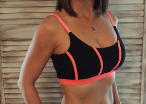 Very Sexy Low Cut Rugby Yoga Sports Bra Gym Stretch Tank Black Neon Coral S/M/L