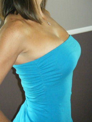 Very Sexy Strapless Clubwear Party Ruched Sides Tube Top Tunic Teal Blue S/M/L