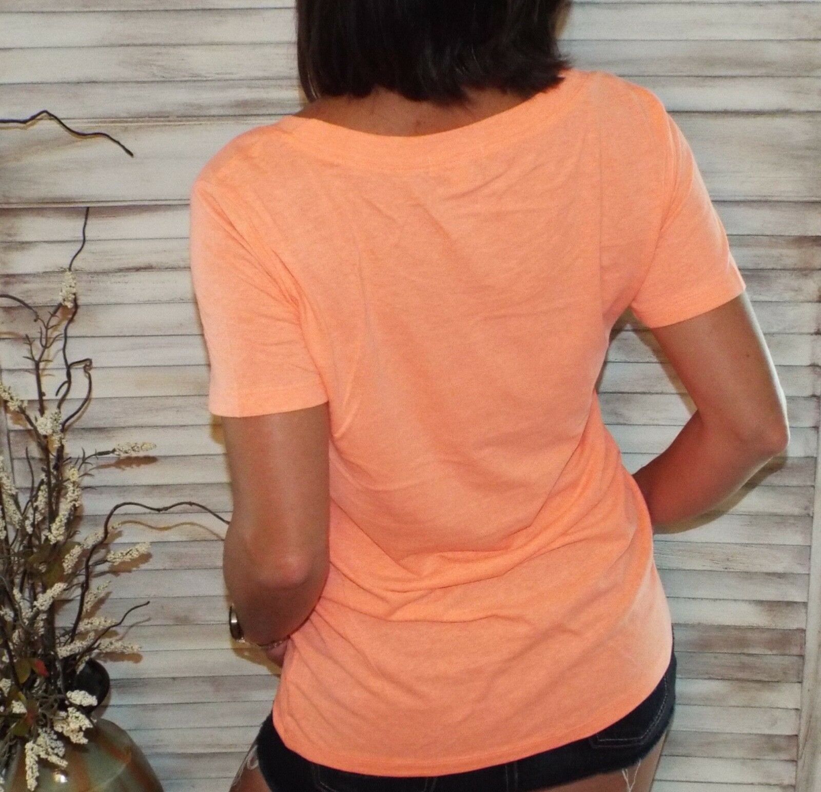 "Neon Rainbow" Loose Floaty Scoop Neck Boyfriend Tee Shirt Melange Neon Coral S/M/L