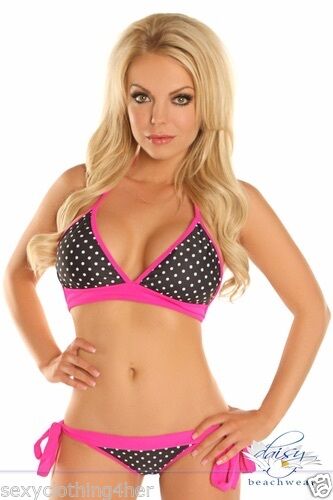 Sexy Bikini Halter Triangle Padded Top Tie Pucker Bottom Swimsuit Black Pink