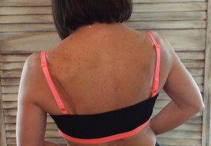 Very Sexy Low Cut Rugby Yoga Sports Bra Gym Stretch Tank Black Neon Coral S/M/L