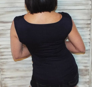 Drape Cowl Drape Neck Ruched Gathered Sides Sleeveless Top Navy S/M/L