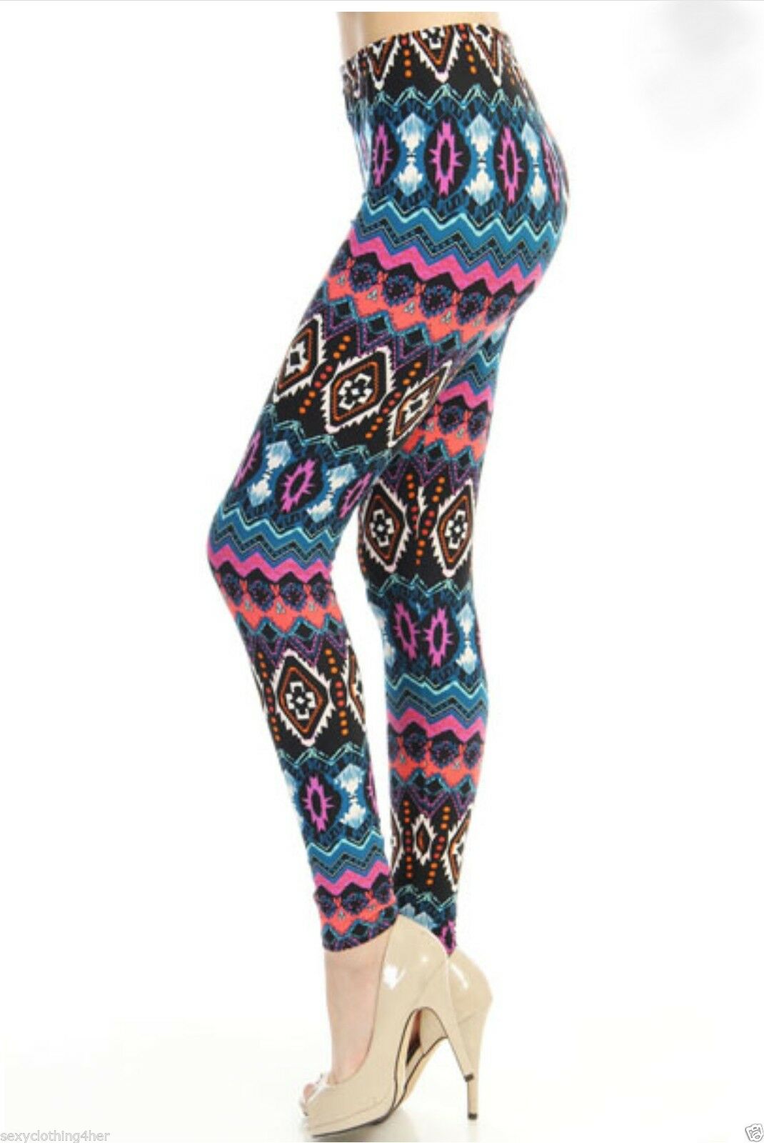 Aztec Navajo Tribal Leggings Stretch Lounge Pants Juniors Teal Plum Black OS