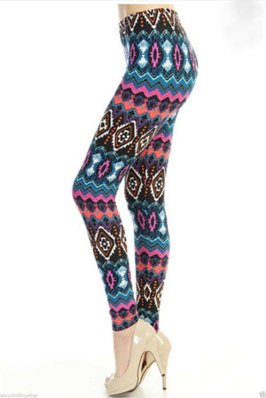Aztec Navajo Tribal Leggings Stretch Lounge Pants Juniors Teal Plum Black OS