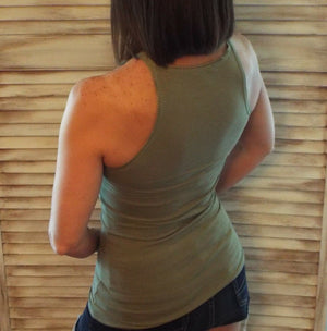 Very Sexy Low Scoop Neck Racerback Sequined Summer Tank Top Shirt Olive S/M/L