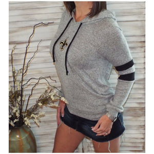 New Orleans Saints Fleur de Lis Contrast Sweater Knit Hoodie L/S Gray S/M/L