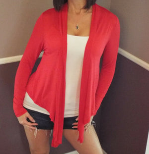 Very Sexy Open Front Drape V-Neck Cleavage Asymmetrical Tissue Top Red S/M/L