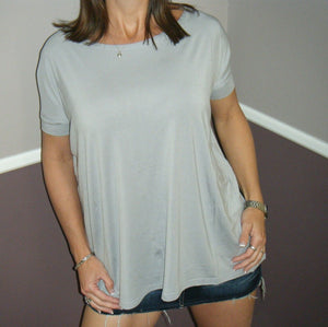 Sexy PIKO Dolman Wide Open Boat Neck Sleeve Tunic Top Shirt Silver S/M/L