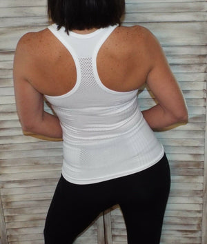 Very Sexy Low Scoop Neck Seamless Stretch Racerback Yoga Tank Top White S/M/L