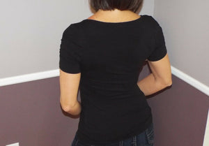 Very Sexy Low Cut V-Neck Cleavage Zipper Slim Fit Club Career Top Black S/M/L
