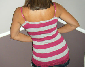 Striped Low Cut Cleavage Lace Summer Tank Cami Top Tunic Dark Pink S/M/L