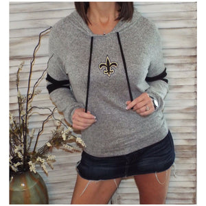 New Orleans Saints Fleur de Lis Contrast Sweater Knit Hoodie L/S Gray S/M/L