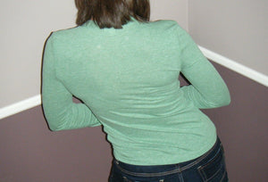 Sexy Melange Tone Stretch Low Cut V-Neck Cleavage Layer L/S Shirt Green S/M/L