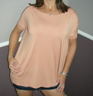 Sexy PIKO Dolman Wide Open Boat Neck Dolman Sleeve Tunic Top Shirt Nude S/M/L