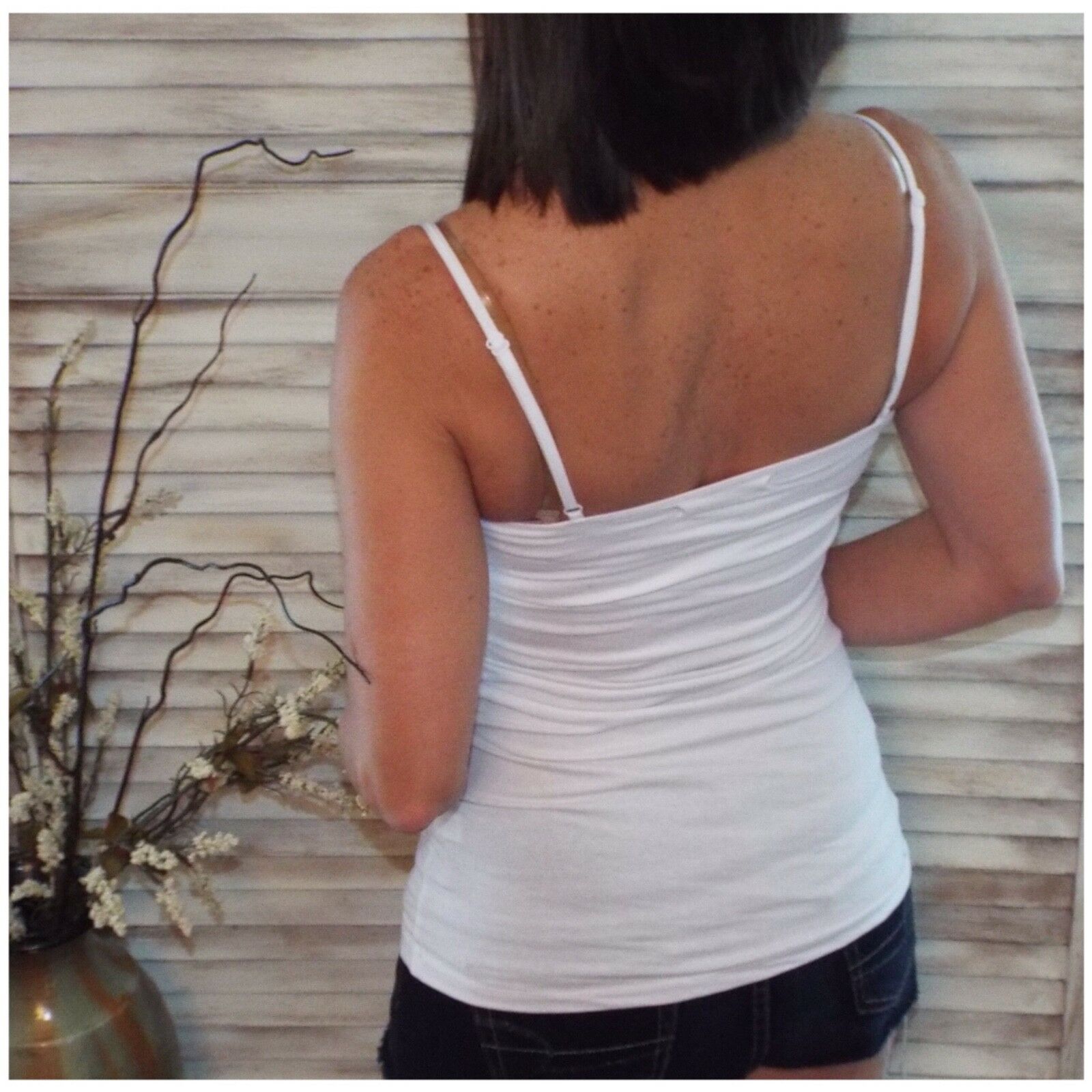 Shelf Bra Cleavage Adjustable Spaghetti Strap Cami Tunic Tank White