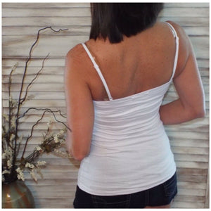 Shelf Bra Cleavage Adjustable Spaghetti Strap Cami Tunic Tank White