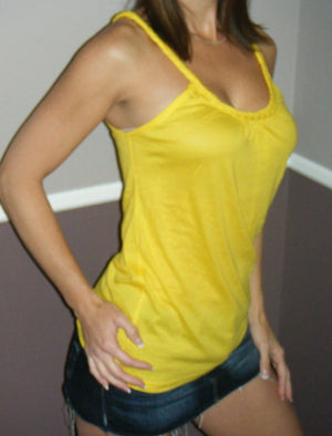 Sexy Low Cut Scoop Neck Braided Spaghetti Strap Loose Summer Tank Top Yellow