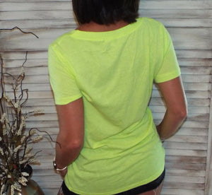 "Neon Rainbow" Loose Floaty Scoop Neck Boyfriend Tee Shirt Melange Neon Yellow S/M/L