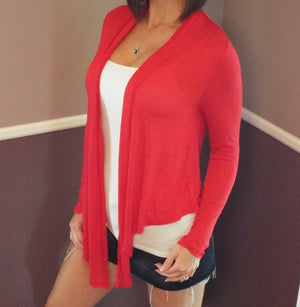 Very Sexy Open Front Drape V-Neck Cleavage Asymmetrical Tissue Top Red S/M/L
