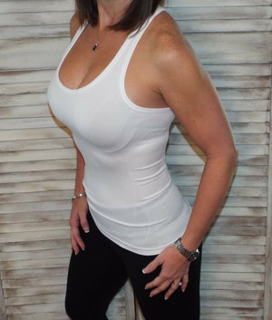 Very Sexy Low Scoop Neck Seamless Stretch Racerback Yoga Tank Top White S/M/L