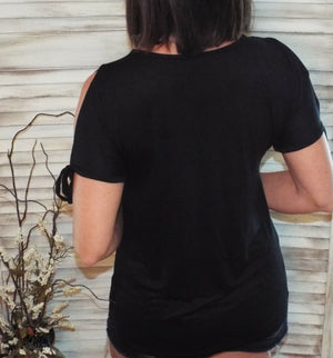 Very Sexy Cold Shoulder Cutout Dolman Drape Tie Sleeve Top Black