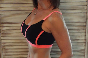 Very Sexy Low Cut Rugby Yoga Sports Bra Gym Stretch Tank Black Neon Coral S/M/L