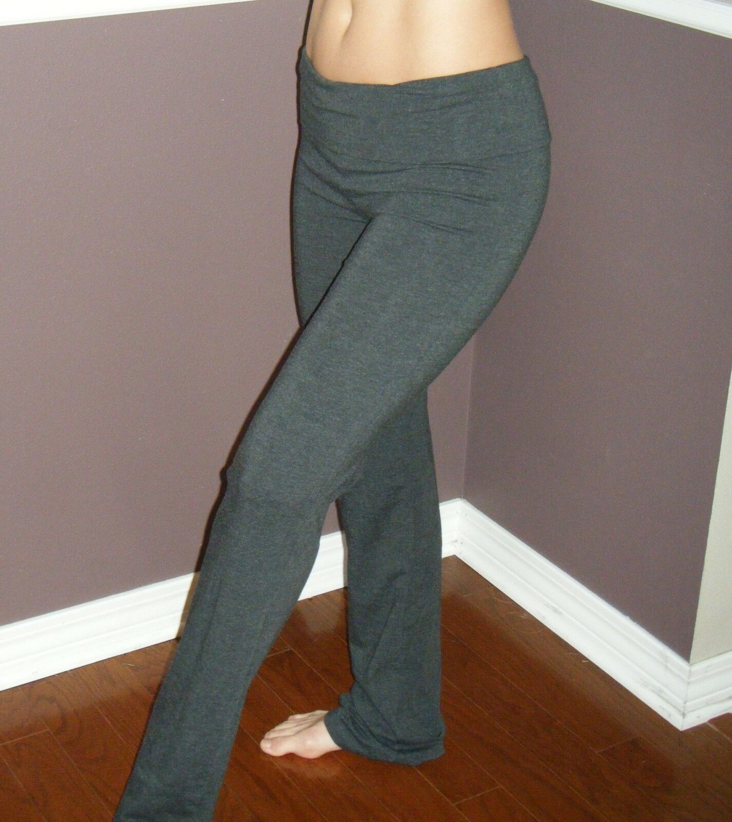 “Head Over Heels” Plus Low Rise Leggings Stretch Yoga Lounge Fold Pants Gym Workout Gray 1X/2X/3X