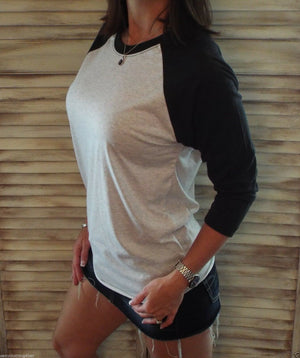 Sporty Crew Neck Athletic Baseball Raglan Jersey Stretch Shirt Black XS/S/M/L