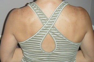 Low Scoop Neck Cleavage Preppy Striped Keyhole Back Floaty Tank Olive S/M/L