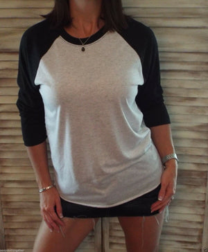 Sporty Crew Neck Athletic Baseball Raglan Jersey Stretch Shirt Black XS/S/M/L